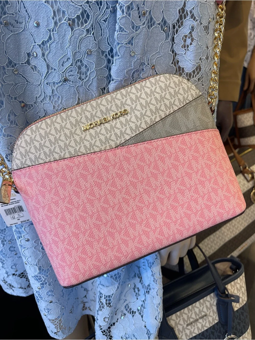 MICHAEL KORS JST Md Dome Color-Block Signature Logo Crossbody Bag Carnation NWT